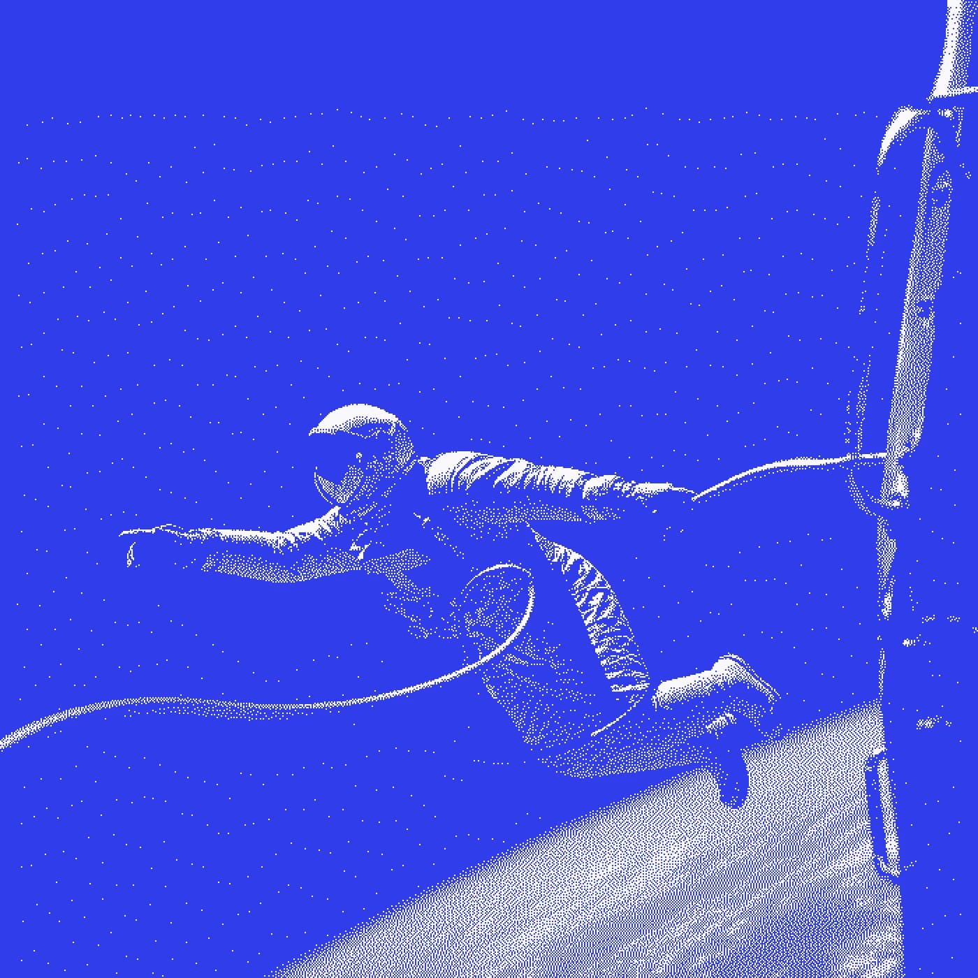 Astronaut on a spacewalk, tethered to a spacecraft
